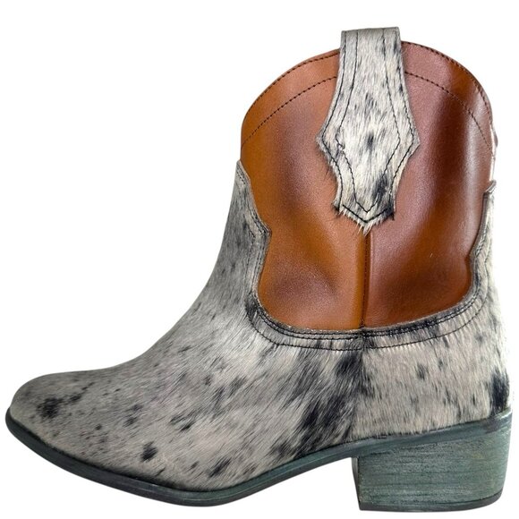 Alcalas Johnny Women Silver Brown Cow Hair-On-Hide Leather Cowboy Boots Size 8.5 - Picture 4 of 10